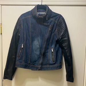 BCBGMAXAZRIA Faux leather and denim jacket
